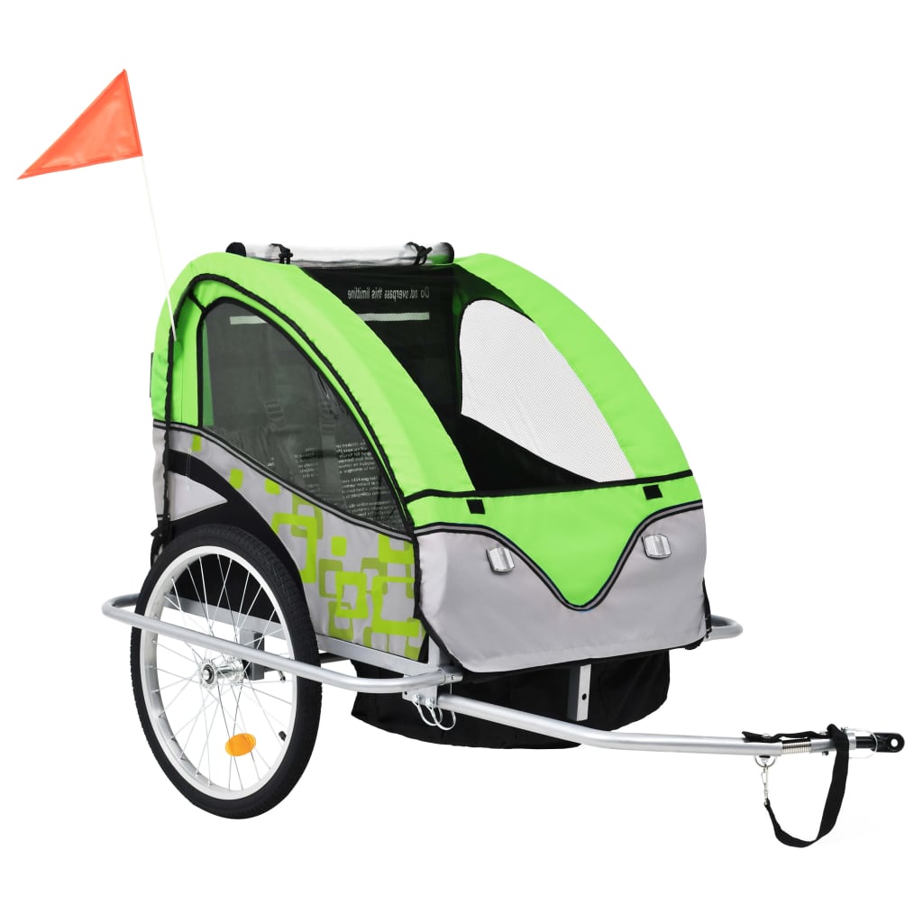 VidaXL - vidaXL Kinderfietskar en wandelwagen 2-in-1 groen en grijs