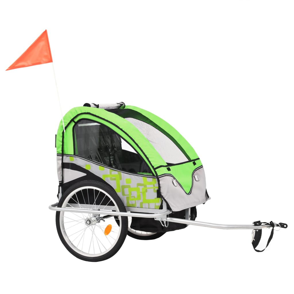 Dětský vozík za kolo a kočárek pro běžce 2v1 zeleno-šedý