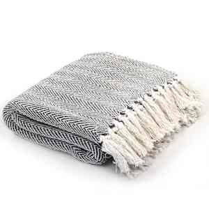 Pregrinjalo iz bombaža ribja kost 160x210 cm mornarsko modro