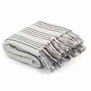 vidaXL puuvillane pleed, triibuline, 125x150 cm, hall ja valge
