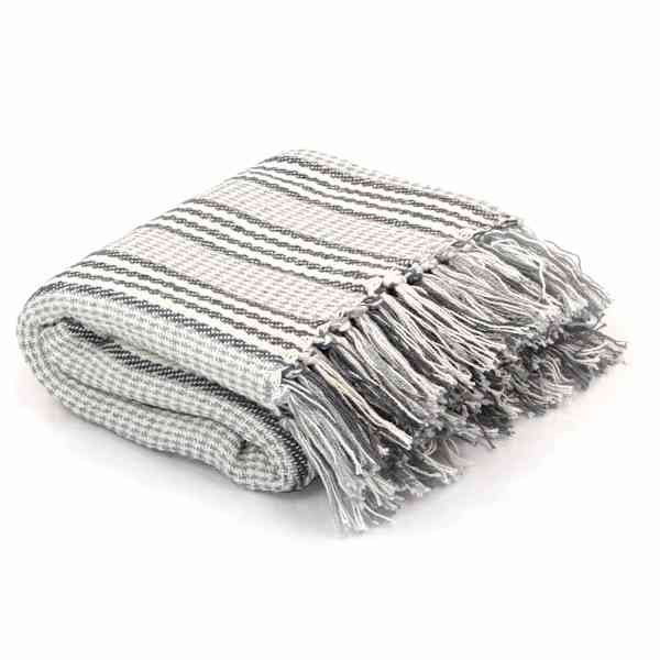 vidaXL puuvillane pleed, triibuline, 125x150 cm, hall ja valge
