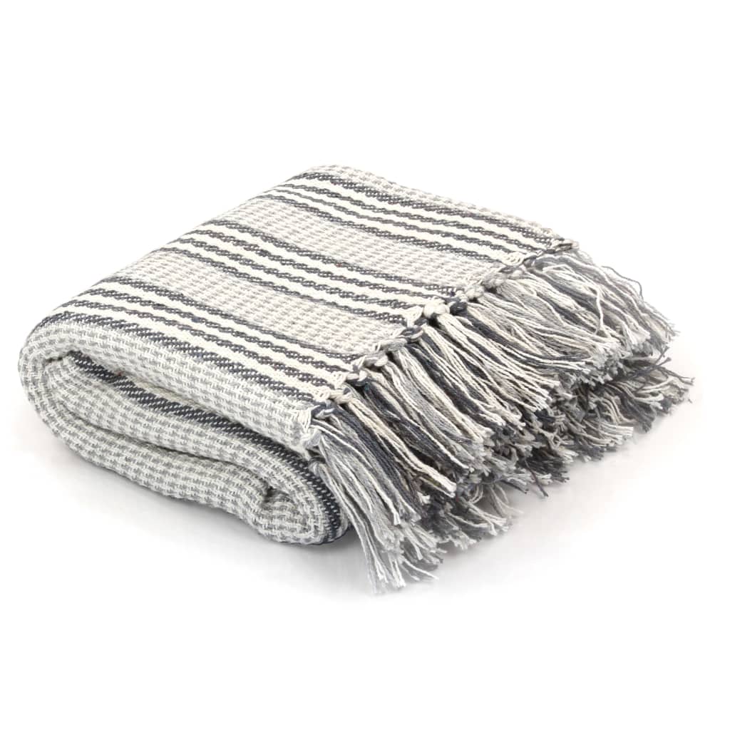 vidaXL Throw Cotton Stripes 160×210 cm Grey and White