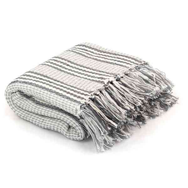 vidaXL puuvillane pleed, triibuline, 160 x 210 cm, hall ja valge