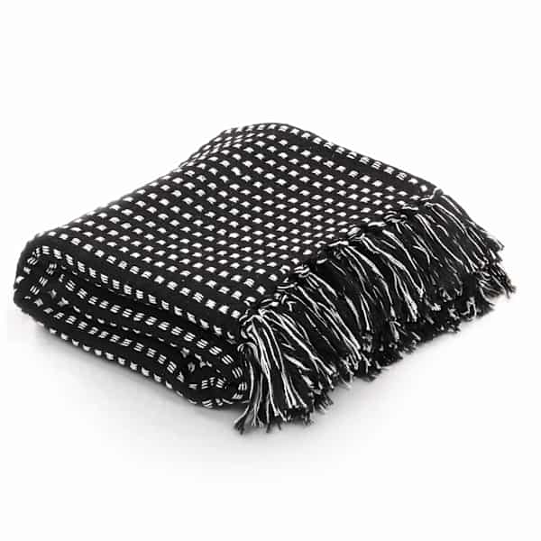 vidaXL puuvillane pleed, ruuduline, 125 x 150 cm, must