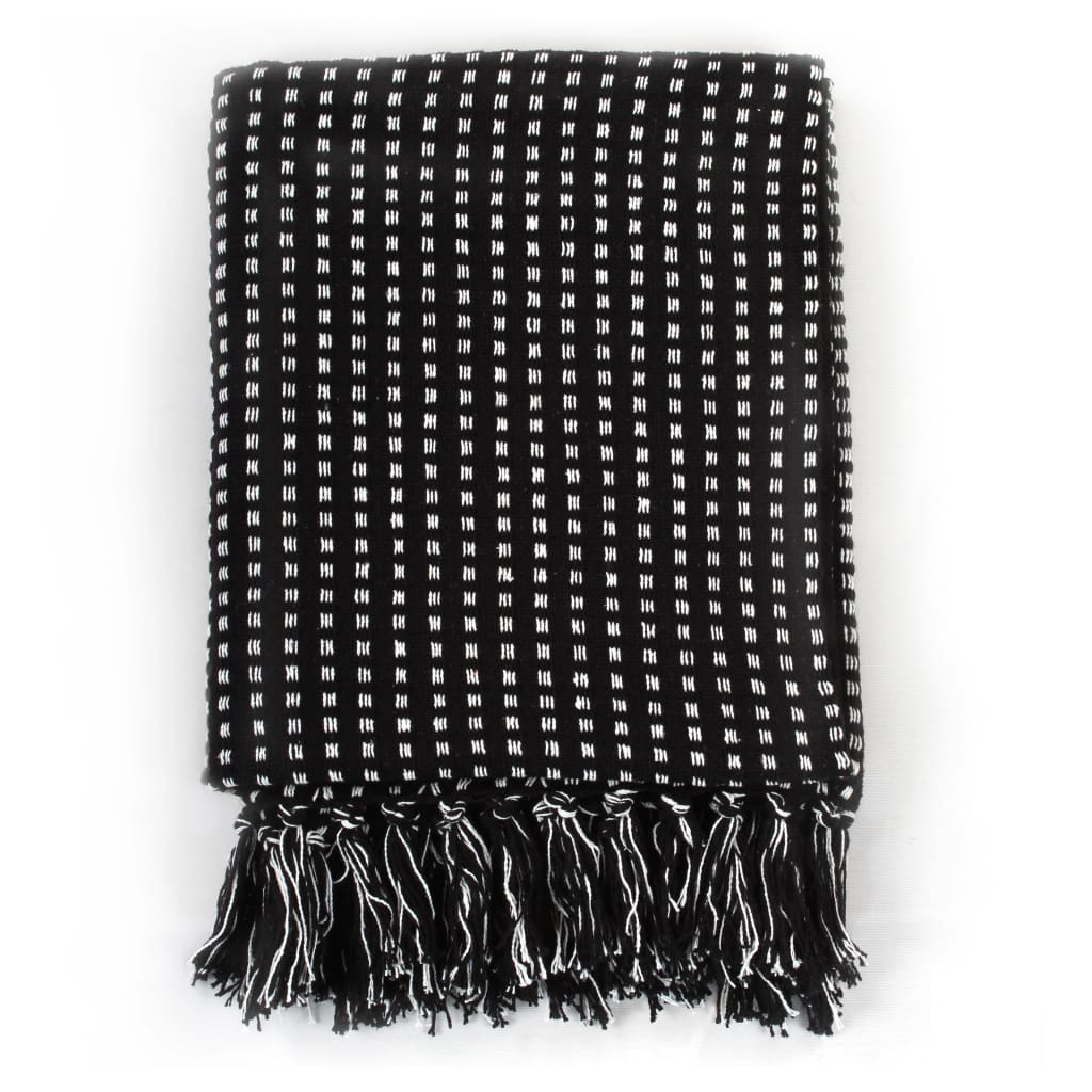vidaXL Pătură decorativă cu pătrățele, bumbac, 125 x 150 cm, negru