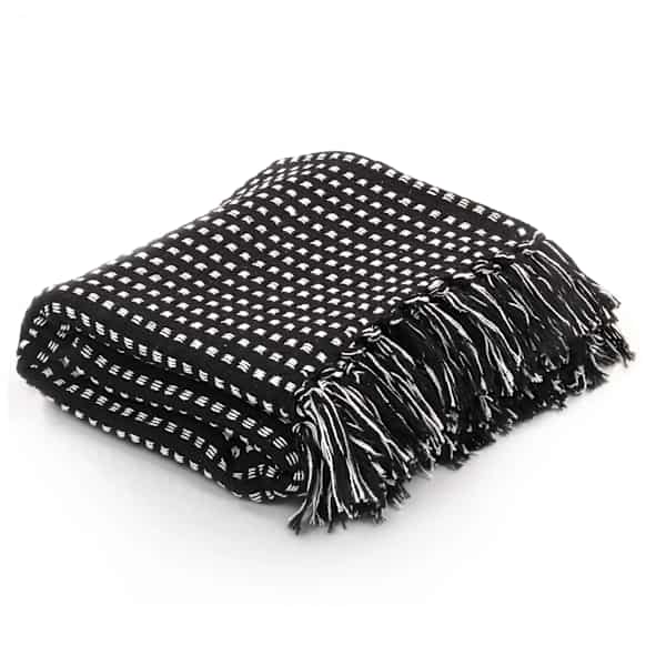 vidaXL puuvillane pleed, ruuduline, 220 x 250 cm, must