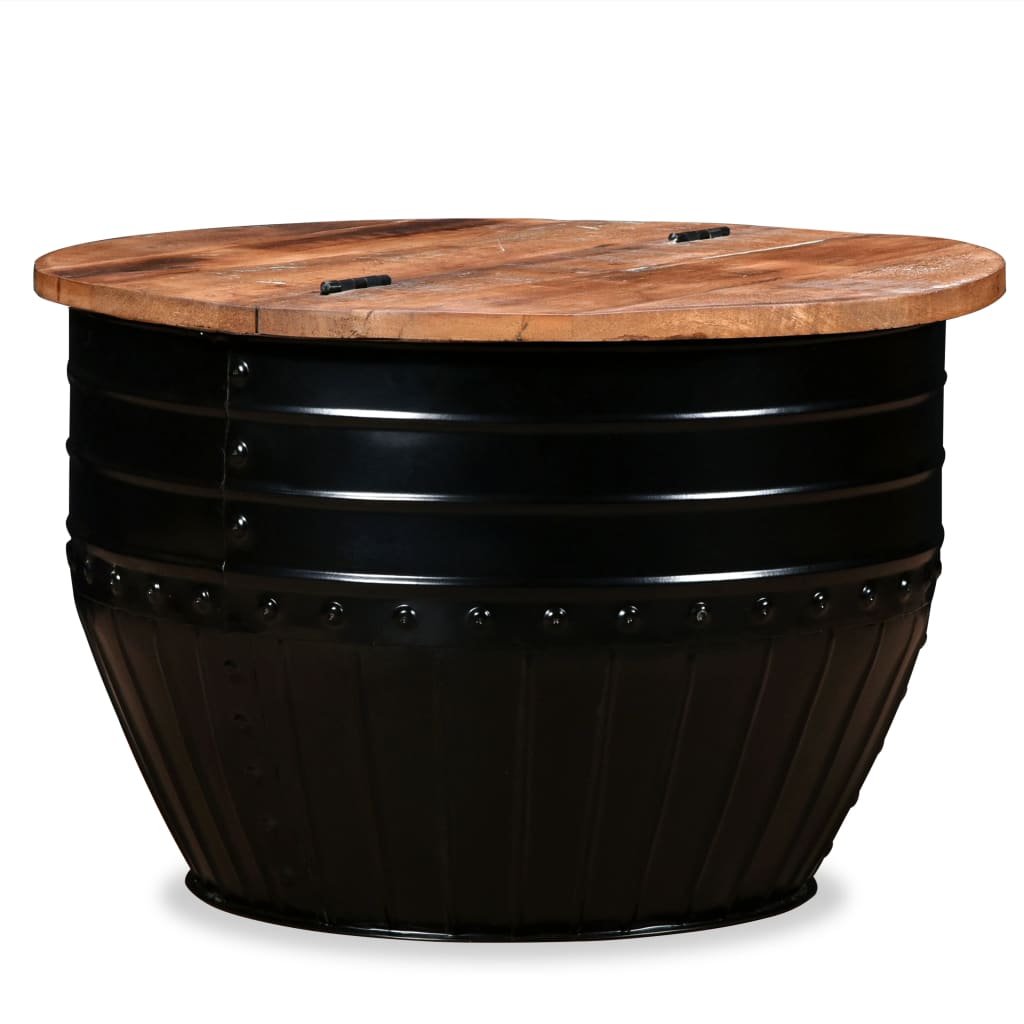 vidaXL Coffee Table Solid Reclaimed Wood Black Barrel Shape