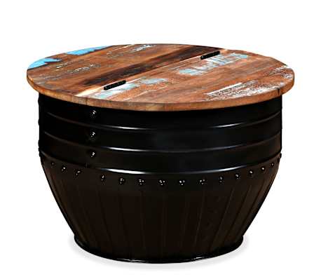 vidaXL Table basse Bois de r&eacute;cup&eacute;ration massif Forme de baril Noir