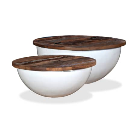 Vidaxl Solid Reclaimed Wood Coffee Table Set 2 Piece White Bowl Vidaxl Coffee Table Set 2 Pieces Solid Reclaimed Wood White Bowl Shape