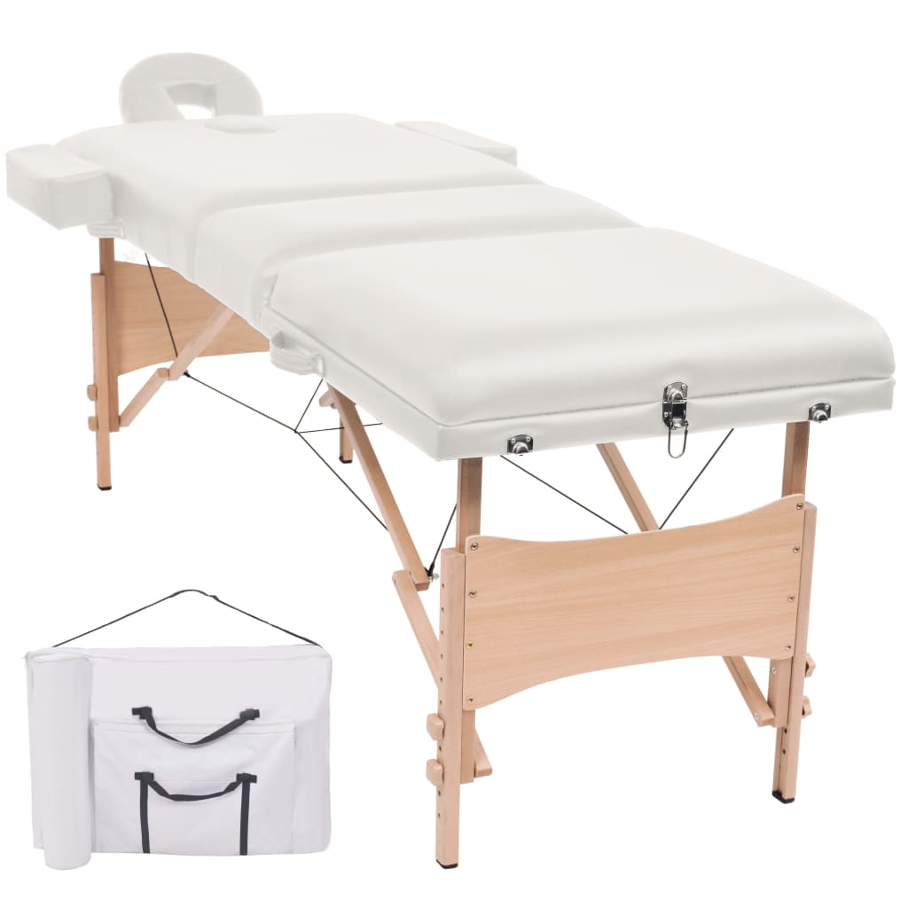 7: vidaXL sammenfoldeligt massagebord 3 zoner 10 cm tyk hynde hvid