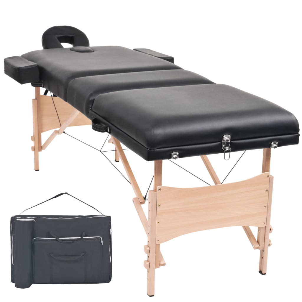 14: vidaXL sammenfoldeligt massagebord 3 zoner 10 cm tyk hynde sort