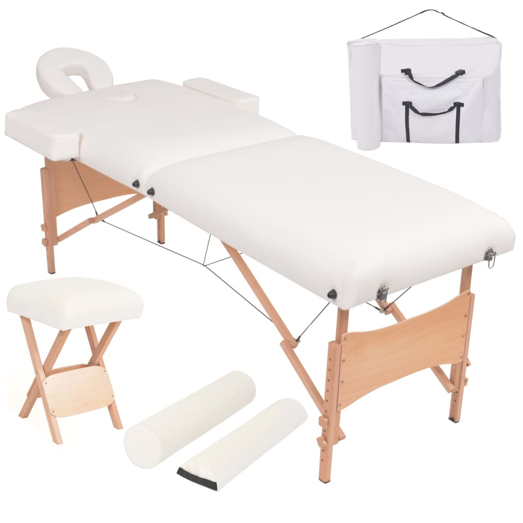 vidaXL Set taburet și masă masaj pliabilă 2 zone, grosime 10 cm, alb vidaXL