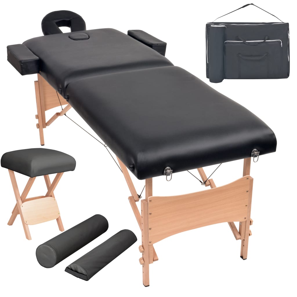 vidaXL Set taburet și masă masaj pliabilă 2 zone, 10 cm grosime, negru Frumuseţe