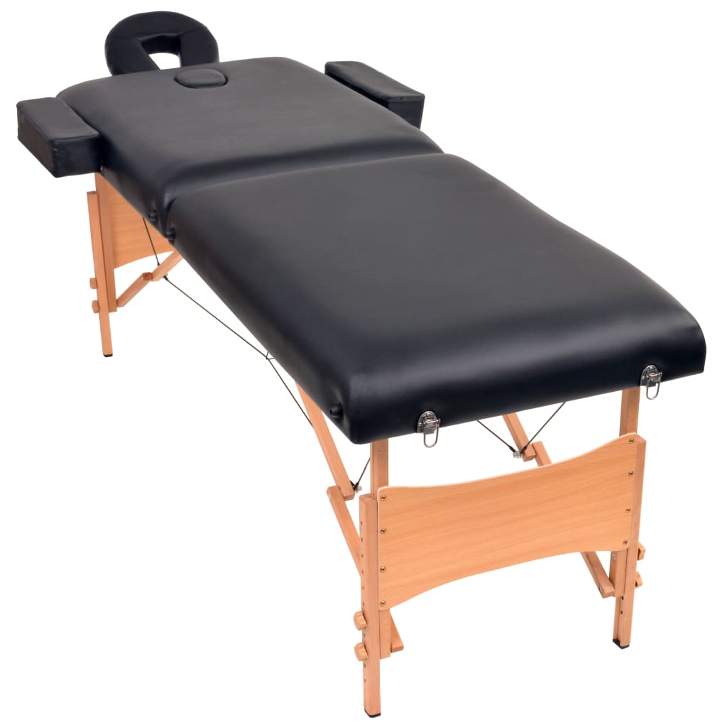 vidaXL Massagetafel- en krukset inklapbaar 2 zones 10 cm dik zwart