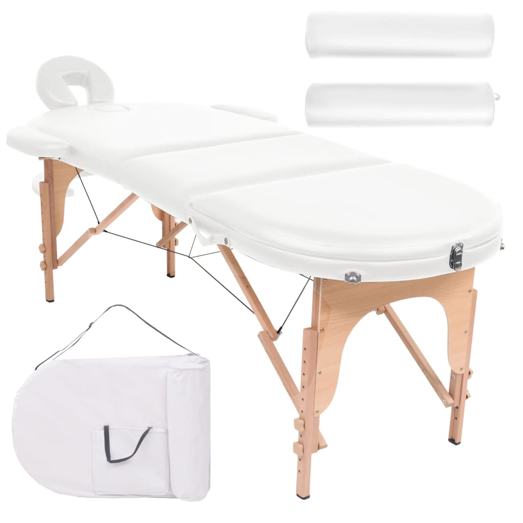 Billede af vidaXL foldbart massagebord m. 2 bolsterpuder 4 cm tyk oval hvid