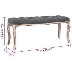 Lavice se lněným čalouněním 110 x 38 x 48 cm tmavě šedá - obrázek 6