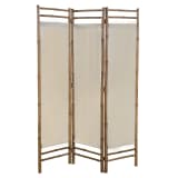 vidaXL Biombo com 3 painéis dobráveis bambu e lona 120 cm