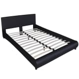 vidaXL Bed Frame with Curved Lines Queen Leather Black