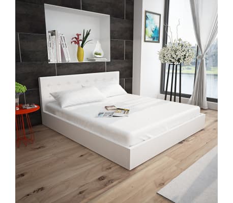 vidaXL Bed Frame White Faux Leather Queen Size