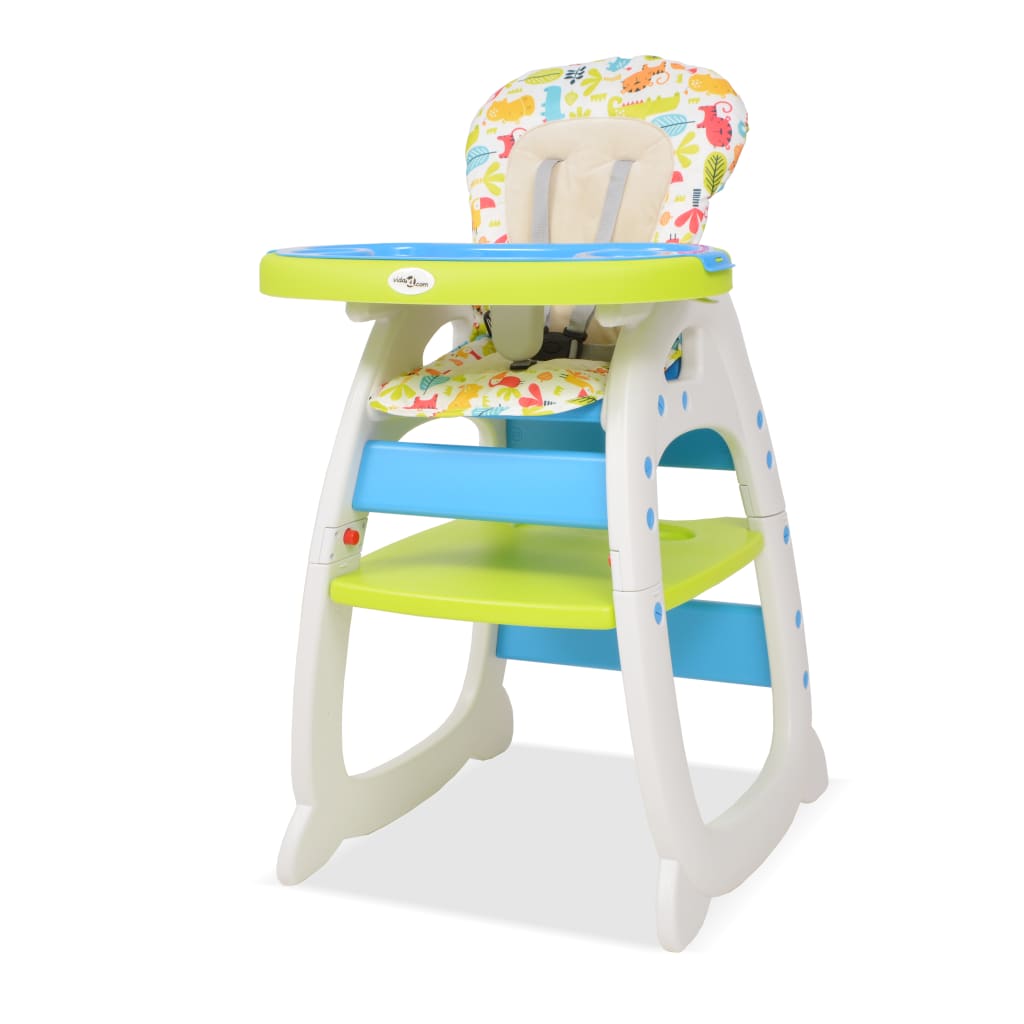 Petrashop  Rozkládací jídelní židlička 3 v 1 se stolkem, modrá a zelená