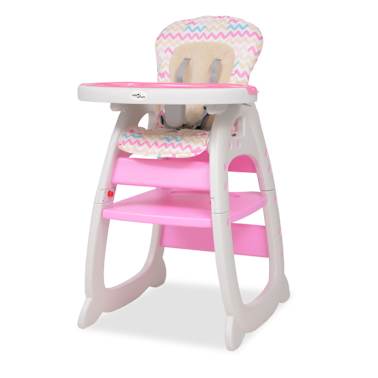 vidaXL Cadeira de refeição conversível 3 em 1 com mesa rosa[1/8]