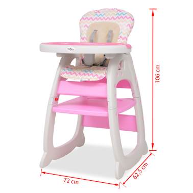 vidaXL Cadeira de refeição conversível 3 em 1 com mesa rosa[8/8]