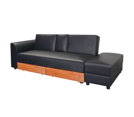 Vidaxl Sofa Bed W Drawers And Ottoman Black Artificial Leather
