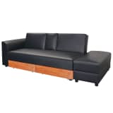 vidaXL Sofa Bed with Drawers and Ottoman Black Artificial Leather
