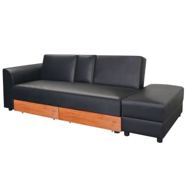 Vidaxl Sofa Bed With Drawers And Ottoman Black Artificial Leather