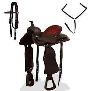 vidaXL Westernov&eacute; sedlo, ohl&aacute;vka a poprs&aacute;k, prav&aacute; koža, 16", hned&eacute;