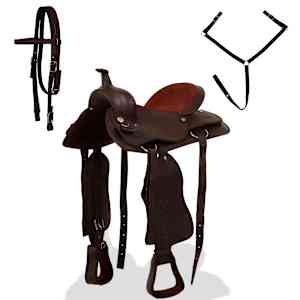 vidaXL Selle, bridon et col de poitrine Cuir véritable 17 po Marron