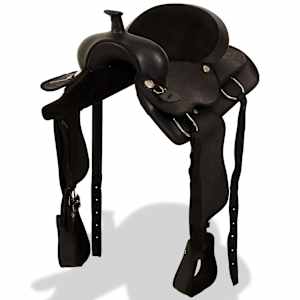 Westernové sedlo pro koně, set, pravá kůže 16" černé - obrázek 1