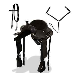 vidaXL Lännensatula, Päitset ja Rintaremmi Aito Nahka 17" Musta