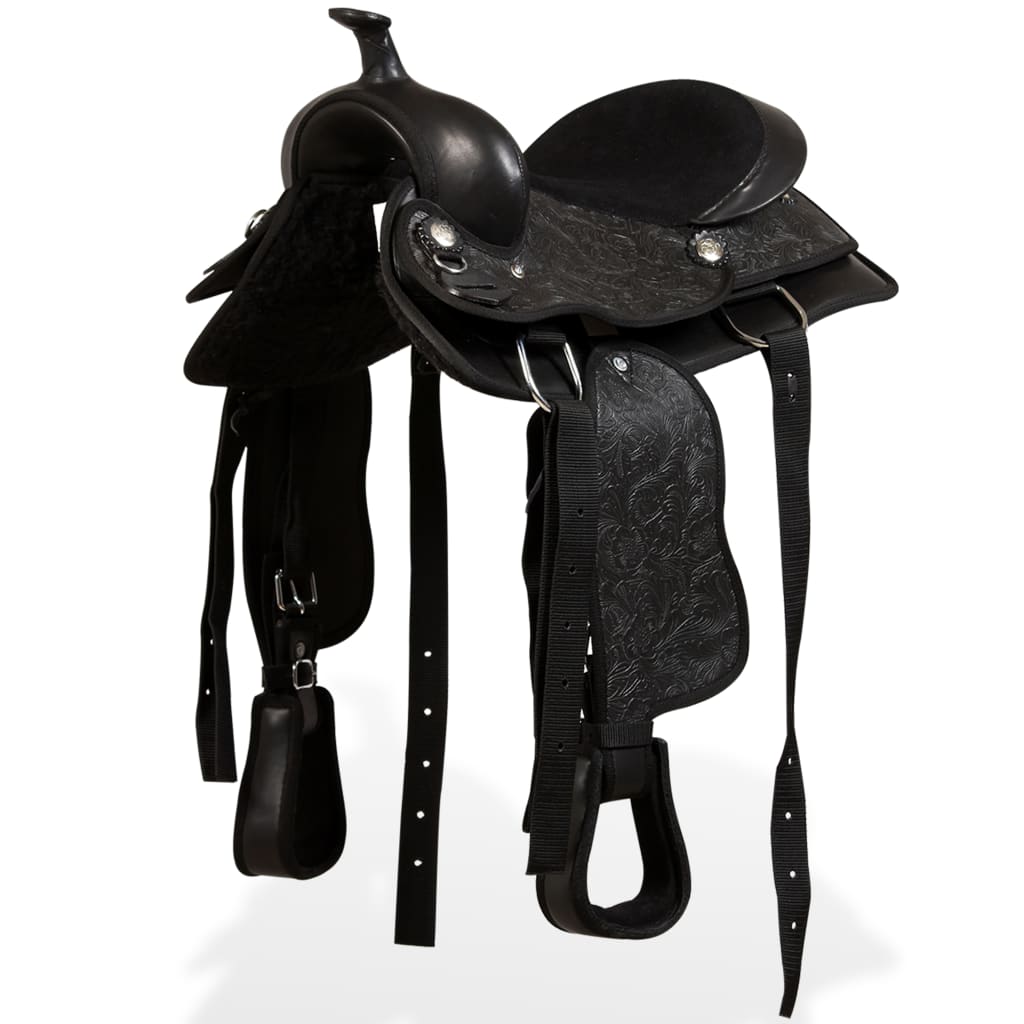 Westernové sedlo pro koně, set, pravá kůže 12" černé