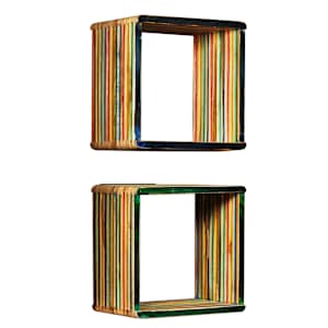 Set závěsných polic 3 ks, masivní recyklovaný teak, vícebarevné - obrázek 3
