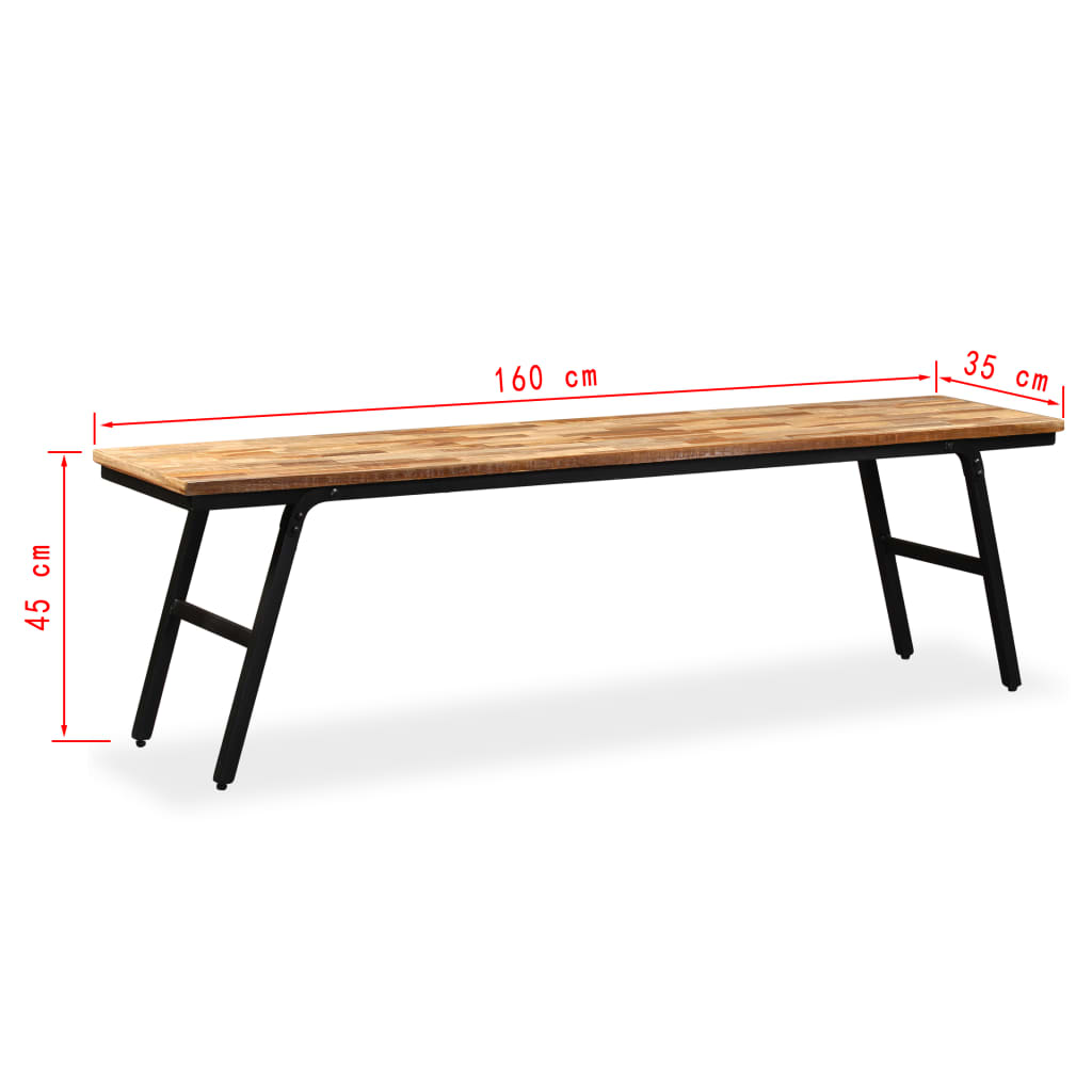 Klop iz predelane tikovine in jekla 160x35x45 cm