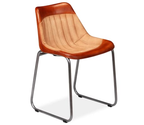 vidaXL Jídelní židle 2 ks hnědé a béžové pravá kůže a plátno