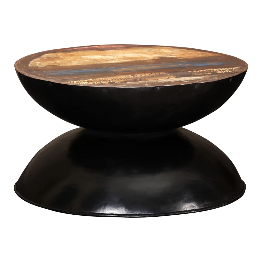 vidaXL Măsuță de cafea, bază neagră, 60x60x33 cm, lemn masiv reciclat vidaXL