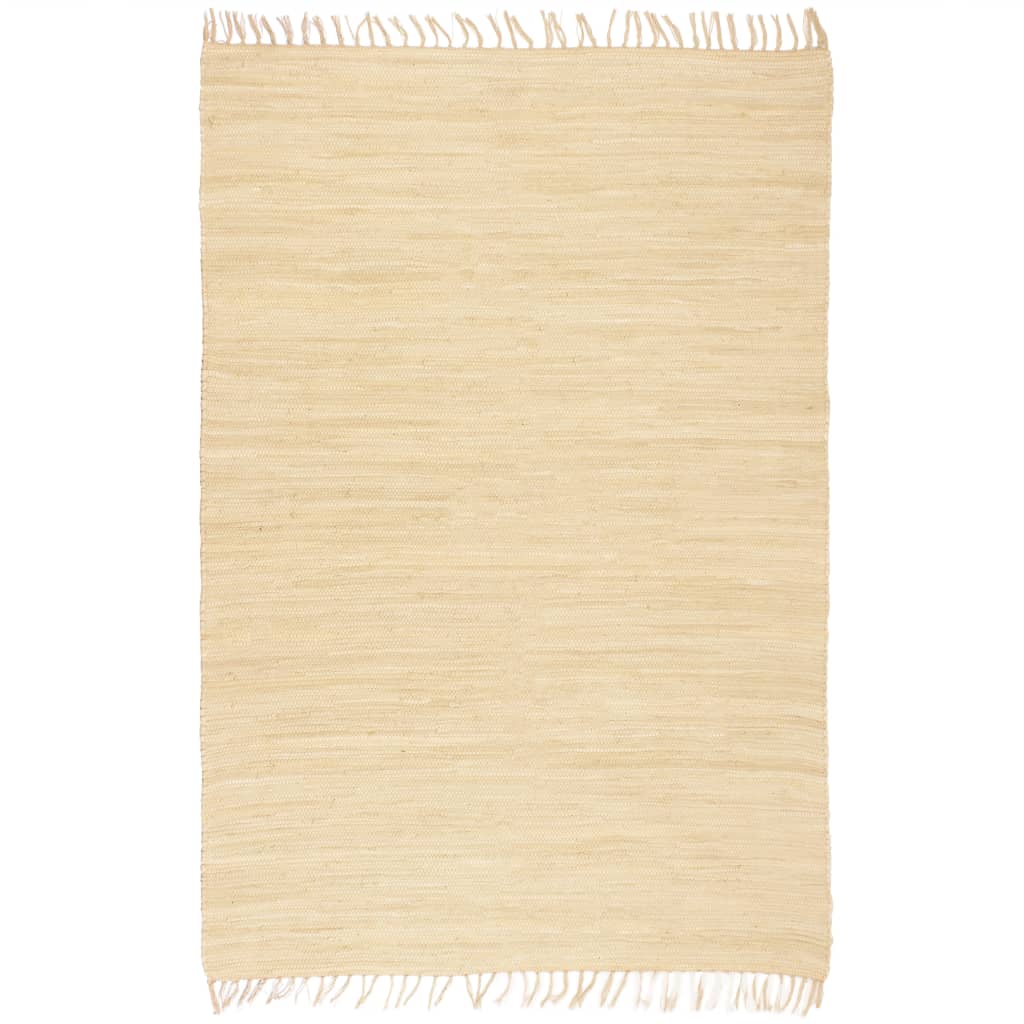 Handgewebter Chindi-Teppich Baumwolle 80x160 cm Creme