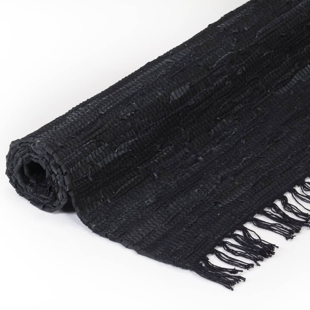 

vidaXL Vloerkleed Chindi handgeweven 80x160 cm leer zwart