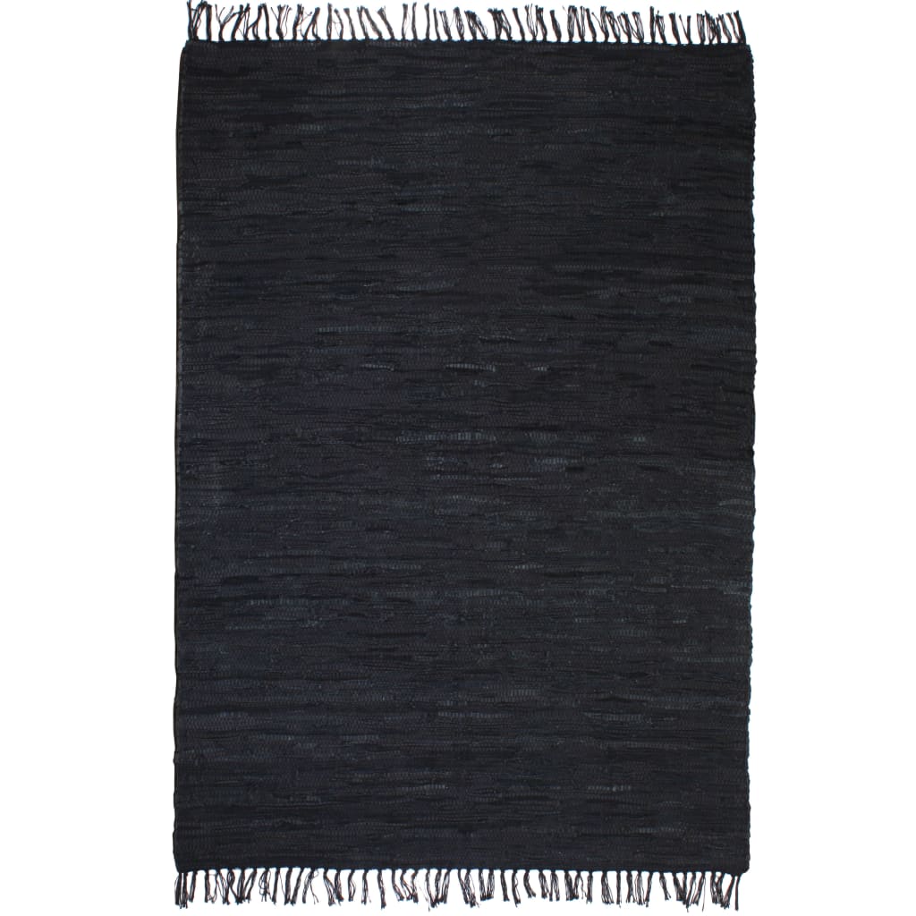 Handgewebter Chindi-Teppich Leder 160x230 cm Schwarz