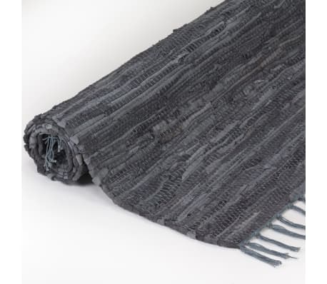 vidaXL Ručne tkaný Chindi koberec, koža, 80x160 cm, sivý