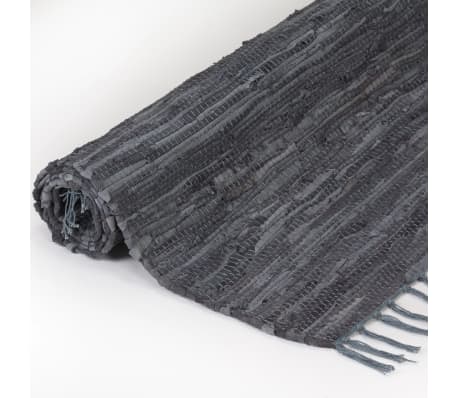 vidaXL Ръчно тъкан Chindi килим, кожа, 120x170 см, сив