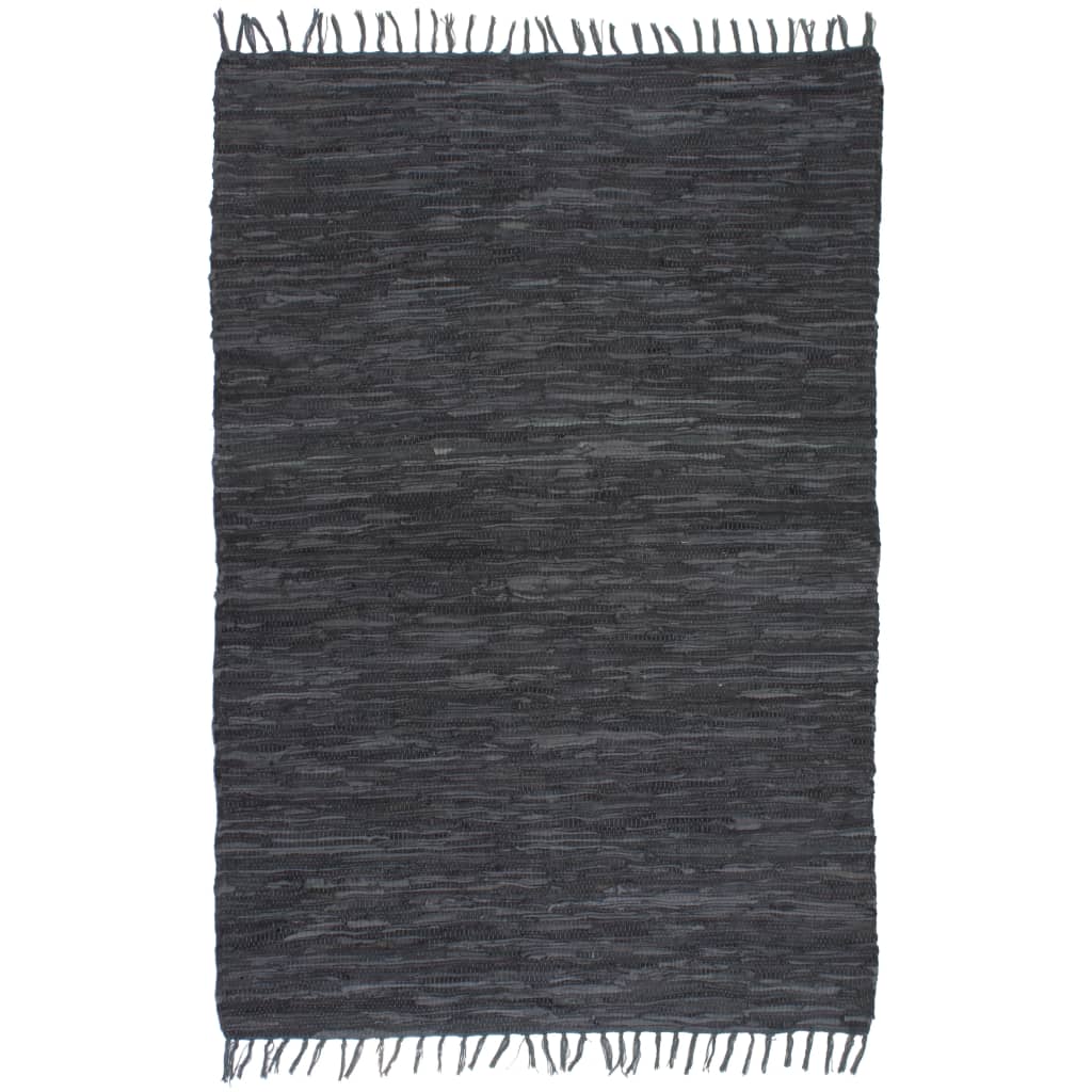 Handgewebter Chindi-Teppich Leder 160x230 cm Grau