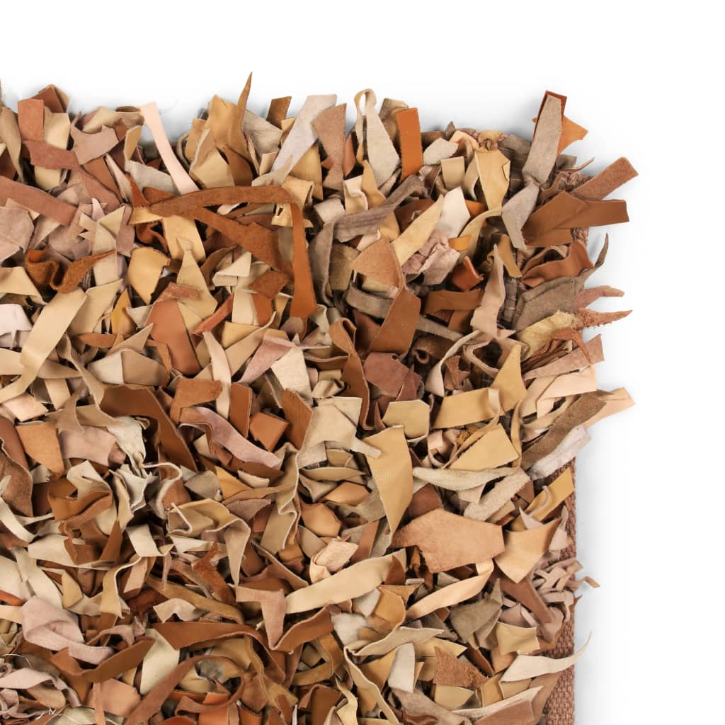 

vidaXL Tapijt shaggy hoogpolig 80x160 cm echt leer tan