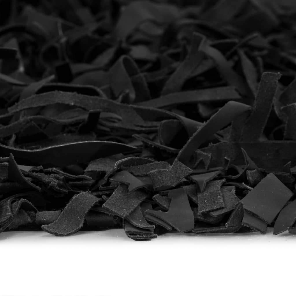 Tapijt shaggy hoogpolig 190x280 cm echt leer zwart