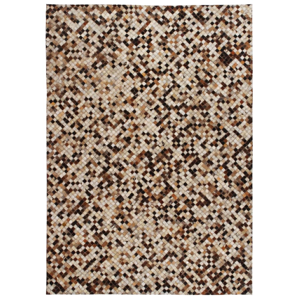vidaXL Covor piele naturală, mozaic, 80×150 cm, pătrat, maro/alb de la vidaxl imagine noua