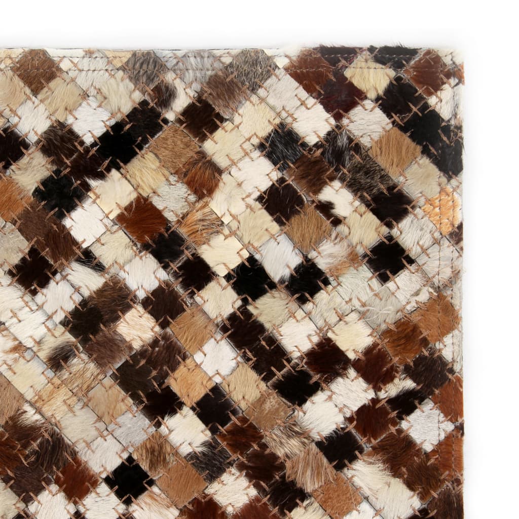 vidaXL Rug Genuine Leather Patchwork 80x150 cm Square Brown/White