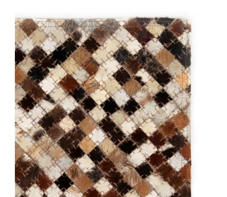 vidaXL Alfombra de retazos de cuero 80x150 cm cuadrados marrón/blanco
