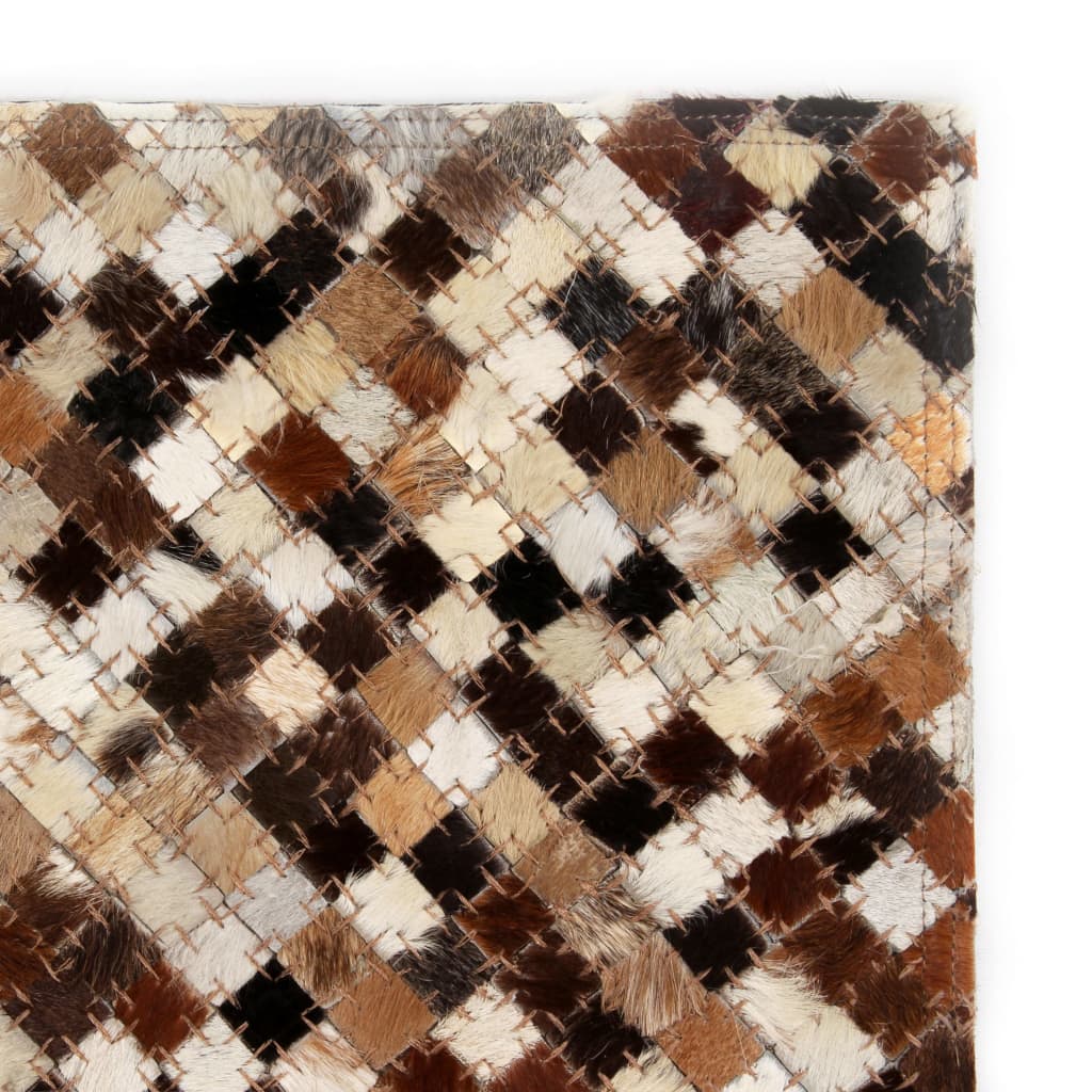 vidaXL Kilimas, tikros odos, skiaut., 120x170 cm, kvadr., rudas/baltas